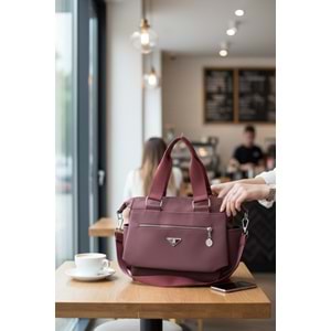 1030 Kadın Çok Bölmeli Günlük Seyahat El ve Omuz Çantası - BORDO