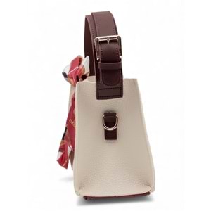 1050 Kadın Kurdele Detaylı El ve Omuz Çantası - KREM