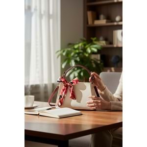 1050 Kadın Kurdele Detaylı El ve Omuz Çantası - KREM