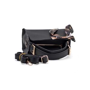 1050 Kadın Kurdele Detaylı El ve Omuz Çantası - SİYAH