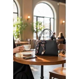 1050 Kadın Kurdele Detaylı El ve Omuz Çantası - SİYAH