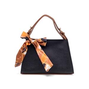 1050 Kadın Kurdele Detaylı El ve Omuz Çantası - SİYAH-TABA