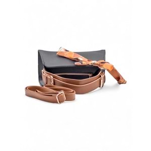 1050 Kadın Kurdele Detaylı El ve Omuz Çantası - SİYAH-TABA