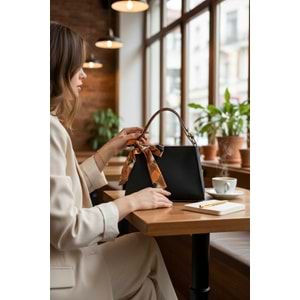 1050 Kadın Kurdele Detaylı El ve Omuz Çantası - SİYAH-TABA