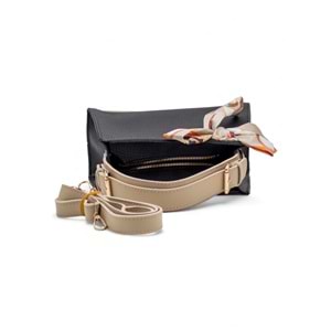 1050 Kadın Kurdele Detaylı El ve Omuz Çantası - SİYAH-VİZON