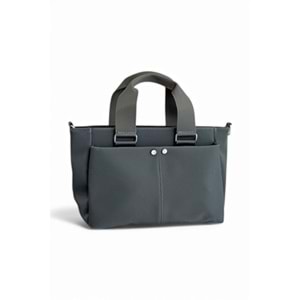 1070 Kadın Saten Çok Cepli Çapraz El ve Omuz Çantası - FÜME