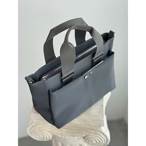 1070 Kadın Saten Çok Cepli Çapraz El ve Omuz Çantası - FÜME