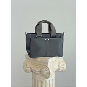 1070 Kadın Saten Çok Cepli Çapraz El ve Omuz Çantası - FÜME