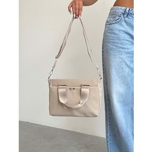 1070 Kadın Saten Çok Cepli Çapraz El ve Omuz Çantası - KREM