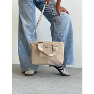 1070 Kadın Saten Çok Cepli Çapraz El ve Omuz Çantası - KREM