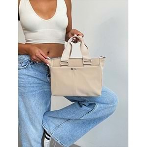 1070 Kadın Saten Çok Cepli Çapraz El ve Omuz Çantası - KREM