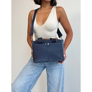 1070 Kadın Saten Çok Cepli Çapraz El ve Omuz Çantası - LACİVERT