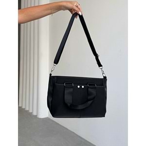 1070 Kadın Saten Çok Cepli Çapraz El ve Omuz Çantası - SİYAH