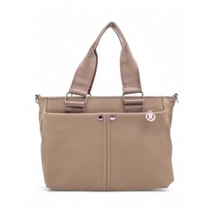 1070 Kadın Saten Çok Cepli Çapraz El ve Omuz Çantası - VİZON