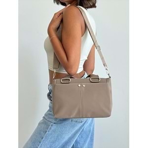 1070 Kadın Saten Çok Cepli Çapraz El ve Omuz Çantası - VİZON