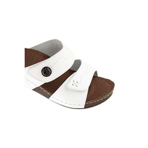 Muya Lembut Anatomik Taban Dört Mevsim Hakiki Deri Kadın Terlik - Beyaz - 40