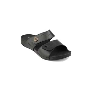 Muya Lembut Anatomik Taban Dört Mevsim Hakiki Deri Kadın Terlik - Siyah - 40