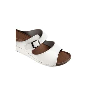 Muya Mesem Anatomik Taban Dört Mevsim Hakiki Deri Kadın Terlik - Beyaz - 40