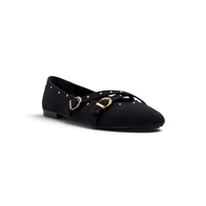 SHOES 0007 ZIMBA DETAYLI KADIN BABET - SİYAH - 36