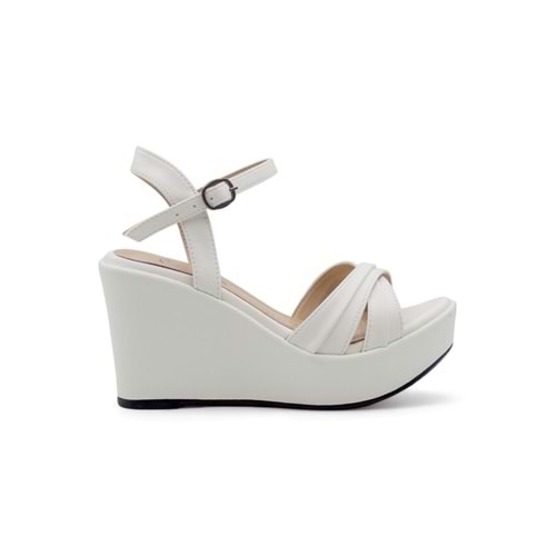 LAMEİRA DÜZ DOLGU TOPUK ÇAPRAZ KADIN SANDALET - BEYAZ - 37