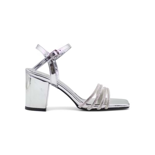 PANDORA MODA Y25.50.03 DÖRT ŞERİT TAŞLI KADIN KALIN TOPUKLU ABİYE - GÜMÜŞ - 39