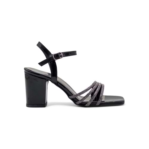 PANDORA MODA Y25.50.03 DÖRT ŞERİT TAŞLI KADIN KALIN TOPUKLU ABİYE - SİYAH - 39