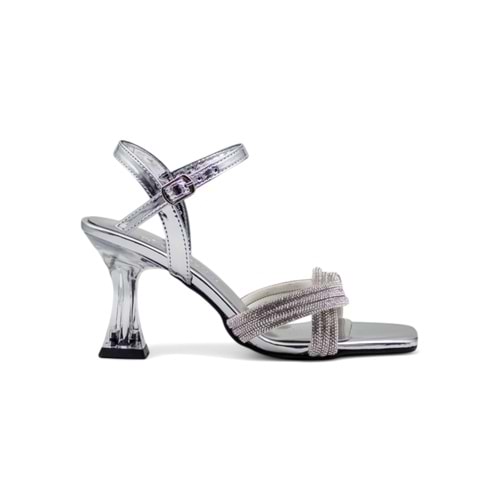 PANDORA MODA Y25.50.21 ÇAPRAZ TAŞLI KADIN ŞEFFAF TOPUKLU ABİYE - GÜMÜŞ - 39