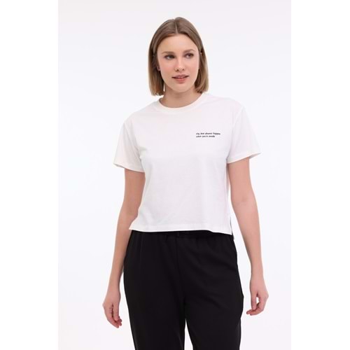 LUMBERJACK WL ANNA 11 5FX KADIN KISA KOL TİŞÖRT - EKRU - L