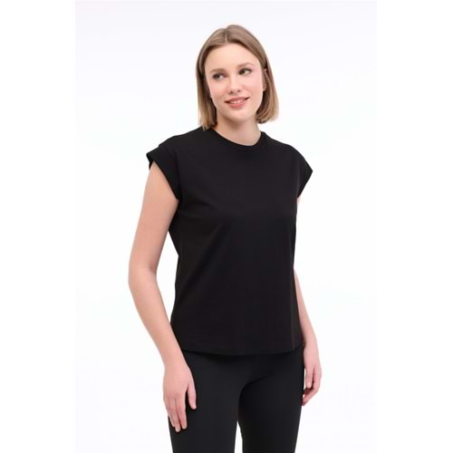 KİNETİX WL PELYAF 11KT71 5FX KADIN KISA KOL TİŞÖRT - SİYAH - S