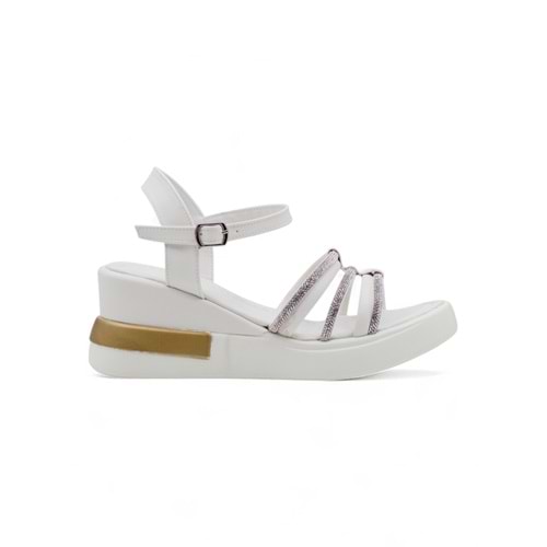 BERK POLİ TABAN TAŞLI KADIN SANDALET - BEYAZ - 40
