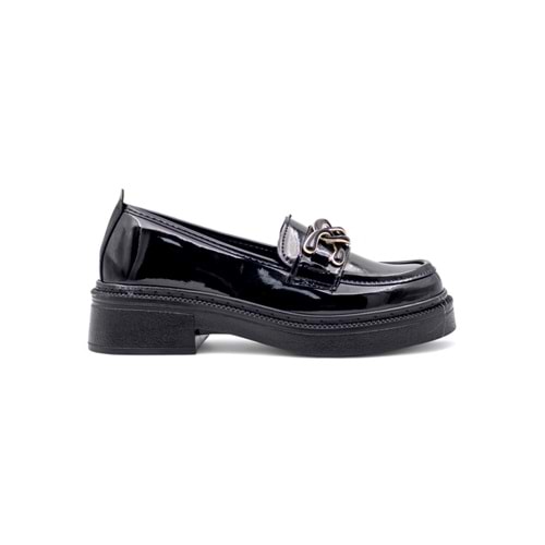 ŞANZELİZE TOKA DETAYLI KADIN LOAFER AYAKKABI RUGAN - SİYAH - 36