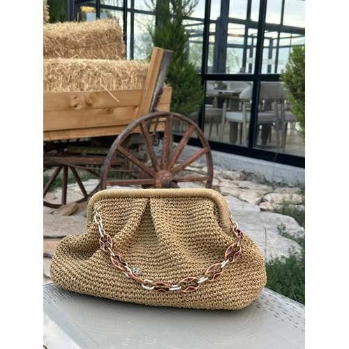 blancaston Hasır El Örgüsü Zincir Detaylı Clucth Çanta