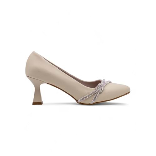 BİLENER 0803 TAŞLI KADIN STİLETTO - KREM - 37