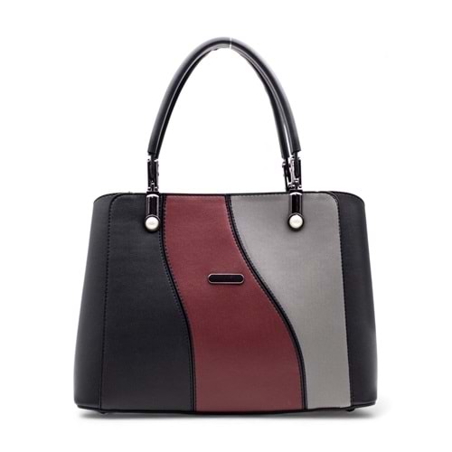 1010 Kadın 3 Bölmeli El ve Omuz Çantası - SİYAH-BORDO