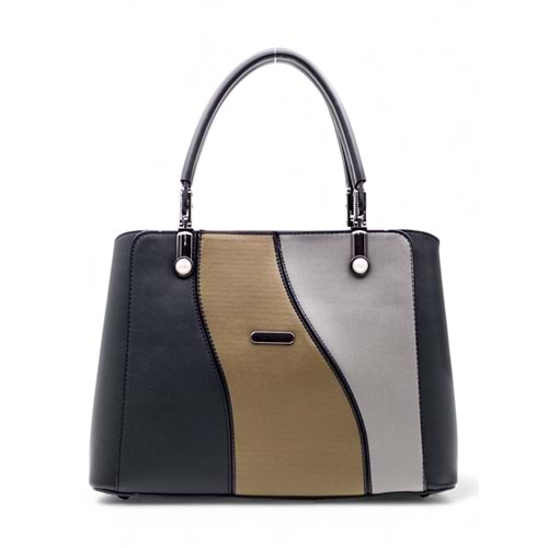 1010 Kadın 3 Bölmeli El ve Omuz Çantası - SİYAH-HAKİ