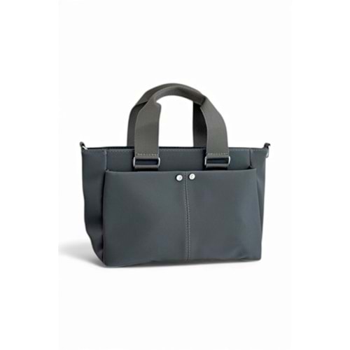 1070 Kadın Saten Çok Cepli Çapraz El ve Omuz Çantası - FÜME