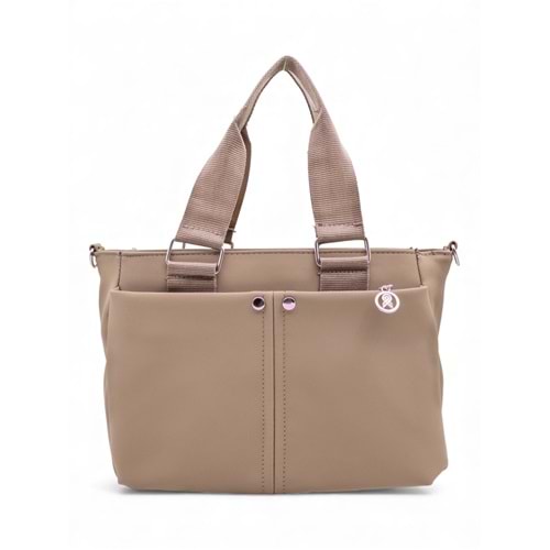 1070 Kadın Saten Çok Cepli Çapraz El ve Omuz Çantası - VİZON