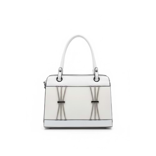 1080 Kadın Taş Detaylı El ve Omuz Çantası - BEYAZ