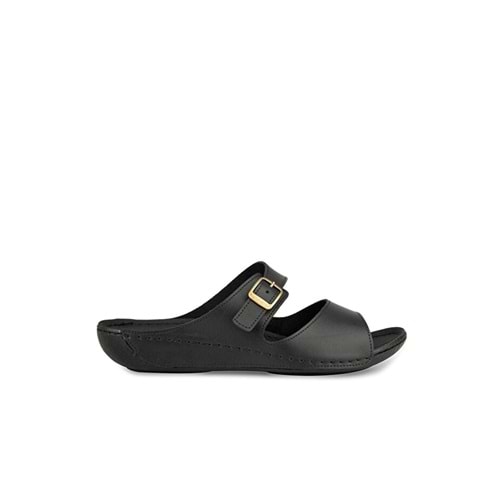 Muya Mesem Anatomik Taban Dört Mevsim Hakiki Deri Kadın Terlik - Siyah - 40