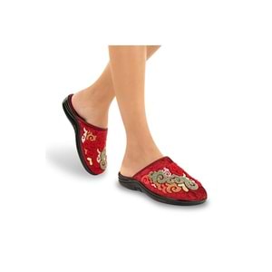 Muya Kastra Anatomik Taban Nakışlı Kadın Ev Terliği - Bordo - 36