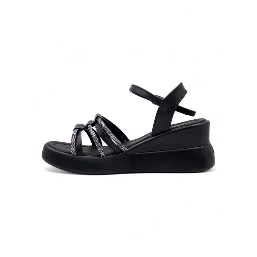 BERK POLİ TABAN TAŞLI KADIN SANDALET - SİYAH - 39