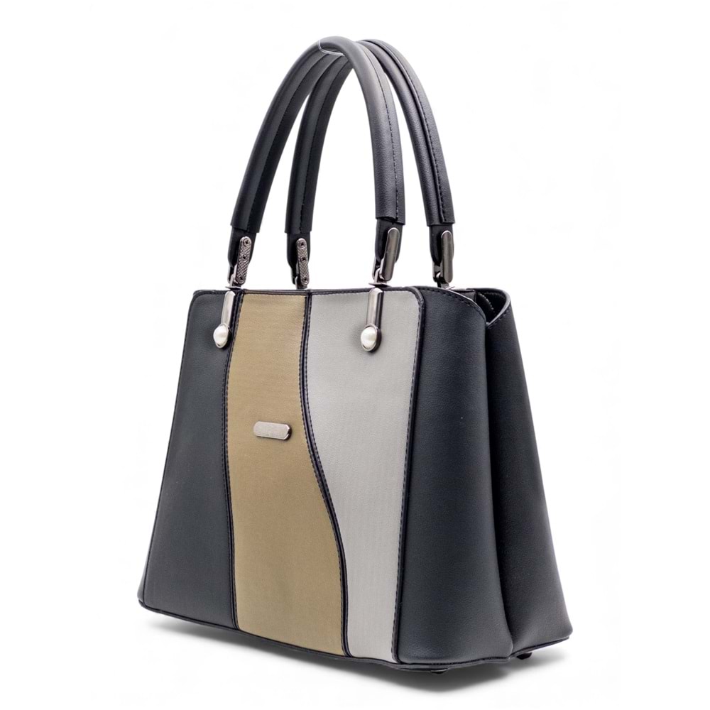 1010 Kadın 3 Bölmeli El ve Omuz Çantası - SİYAH-HAKİ