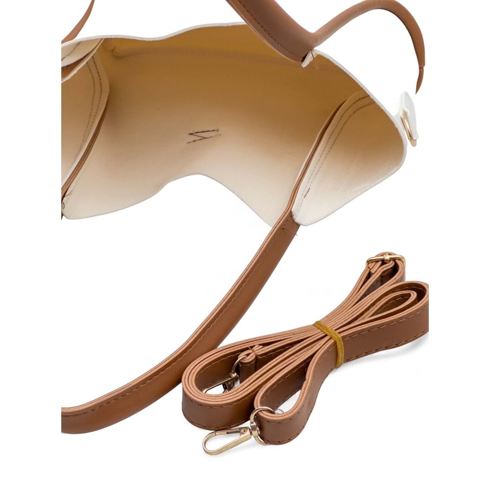 1020 Kadın Makyaj Çantalı El ve Omuz Çantası 2 li Set - BEYAZ