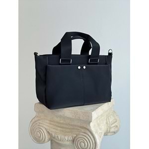 1070 Kadın Saten Çok Cepli Çapraz El ve Omuz Çantası - SİYAH