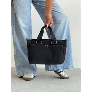 1070 Kadın Saten Çok Cepli Çapraz El ve Omuz Çantası - SİYAH