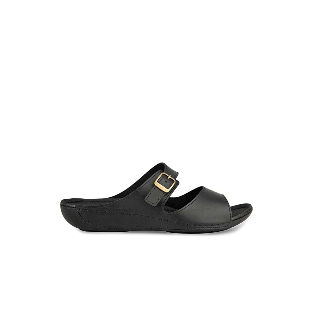 Muya Mesem Anatomik Taban Dört Mevsim Hakiki Deri Kadın Terlik - Siyah - 40