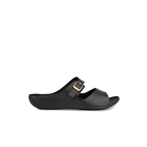 Muya Mesem Anatomik Taban Dört Mevsim Hakiki Deri Kadın Terlik - Siyah - 40