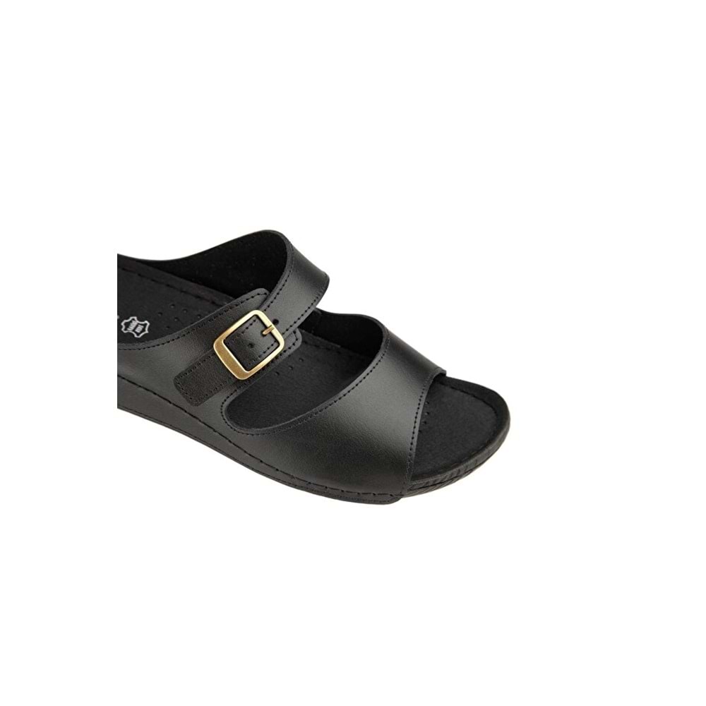 Muya Mesem Anatomik Taban Dört Mevsim Hakiki Deri Kadın Terlik - Siyah - 40