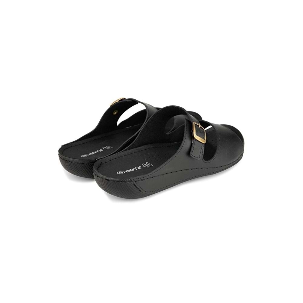 Muya Mesem Anatomik Taban Dört Mevsim Hakiki Deri Kadın Terlik - Siyah - 40